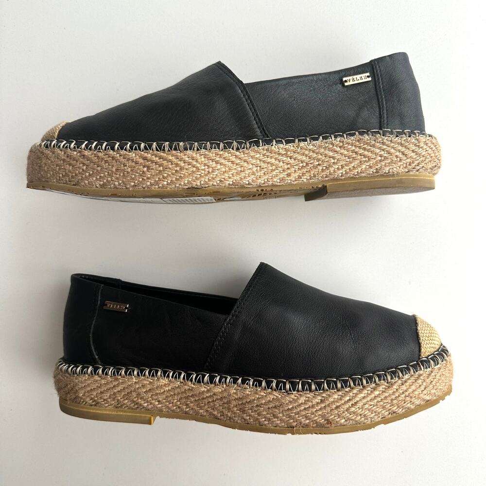 Velez NWT Artisan Jute Detail Slip On Black Leather Espadrilles‎ EU 37 US 6